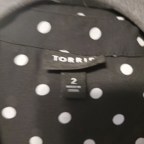 Black long sleeve blouse with white polka dots - Picture 3 of 3